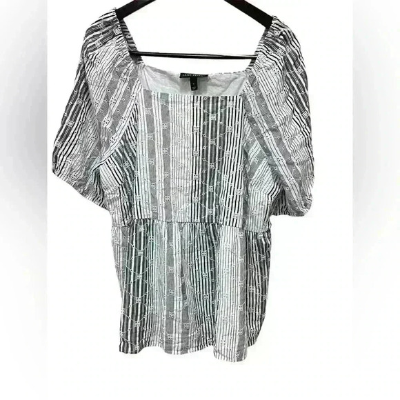 Lane Bryant Black & White Boho Babydoll Short Sleeved Top Size 16 - Picture 1 of 10